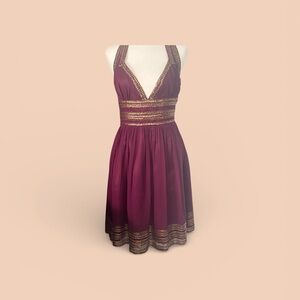 Adrianna Papell Burgundy Beaded Halter Dress Size 6